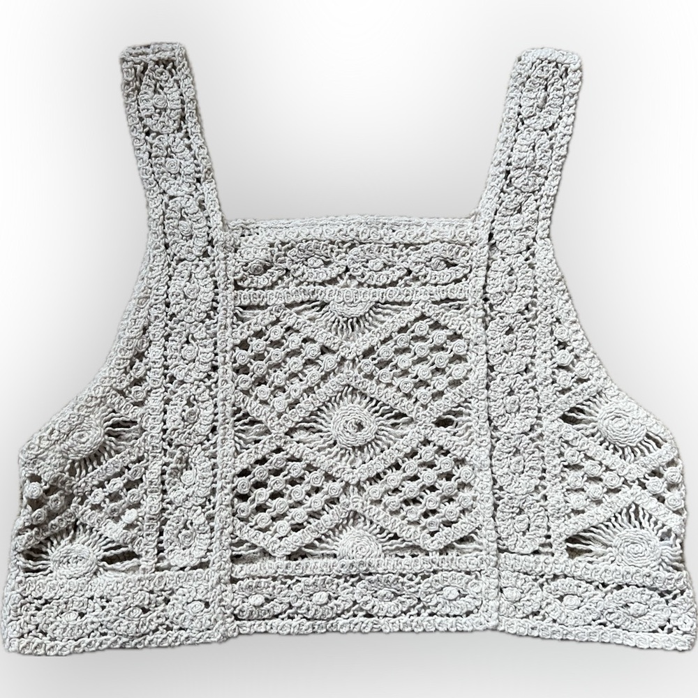 Women's Crochet Tank Top Boho Open Knit 100% Cotton Khaki Size OS